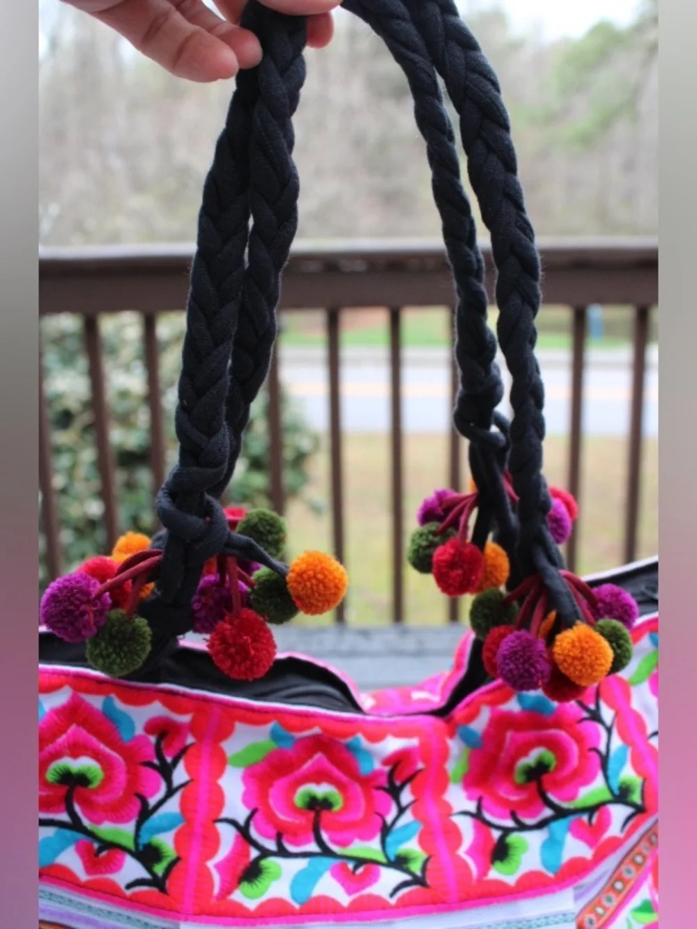 Embroidered boho tote bag Cotton